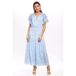 Tuckernuck Anna‎ Cate Jill Ruffled Maxi Dress V Neck Blue White Size S